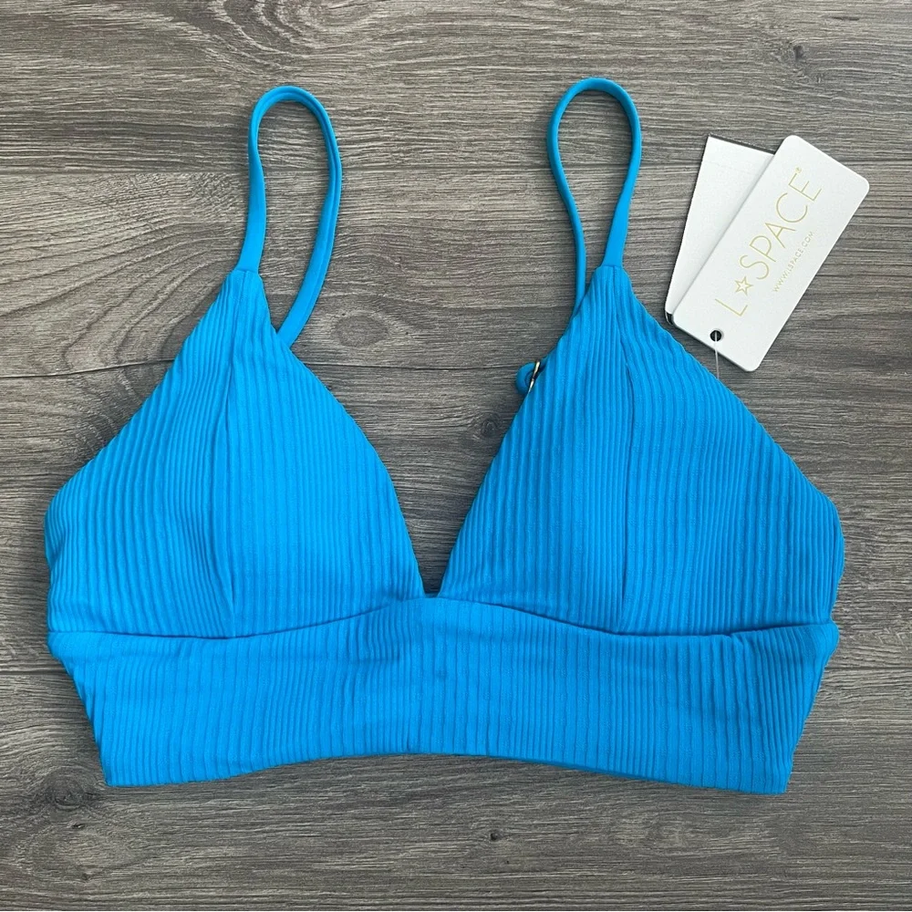 L*SPACE Winnie Bikini Top Small Electric Blue Ribbed Tropical Swimwear Beach NWT